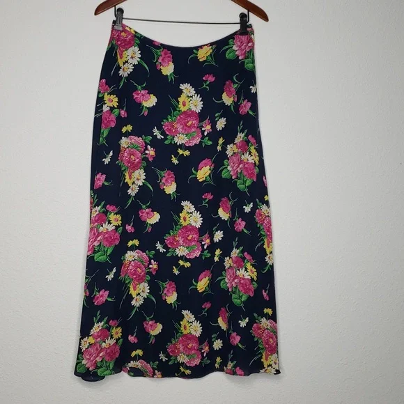 Vintage Lauren Ralph Lauren Womens Silk Floral Maxi Dress Size S Bohemian Y2K - Picture 2 of 16